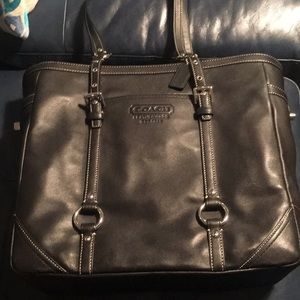 Authentic Black Genuine Leather Coach Tote Bag